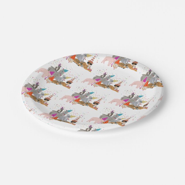 Animals Partying - Cute Animals Having a Party Paper Plate (Angled)