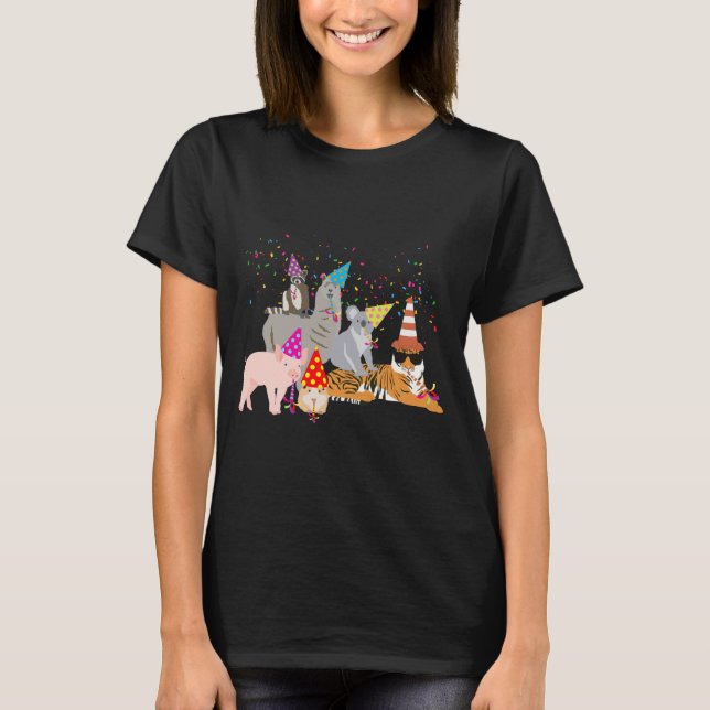 Animals Partying Cute Animals Having A Party  T-Shirt (Front)