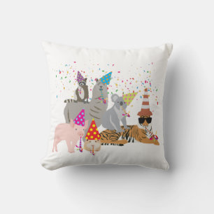 Animals Partying - Cute Animals Having a Party Throw Pillow