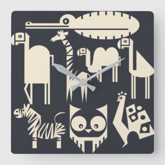 Animals pattern square wall clock