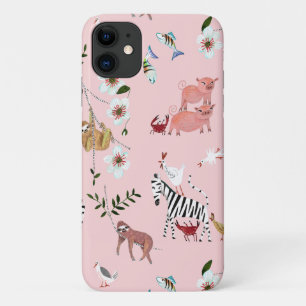 Animals Pink Sloths &  Zebra Cute Pattern iPhone 11 Case
