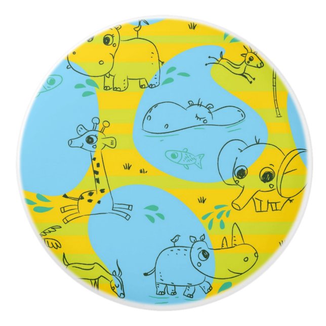 Animals playing baby pattern background ceramic knob (Front)