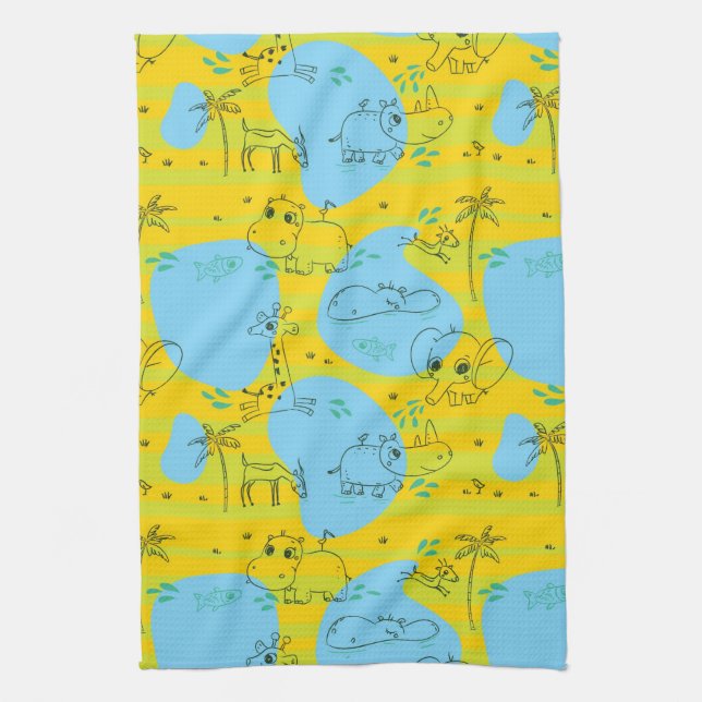 Animals playing baby pattern background kitchen towel (Vertical)