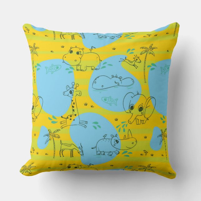 Animals playing baby pattern background throw pillow (Front)