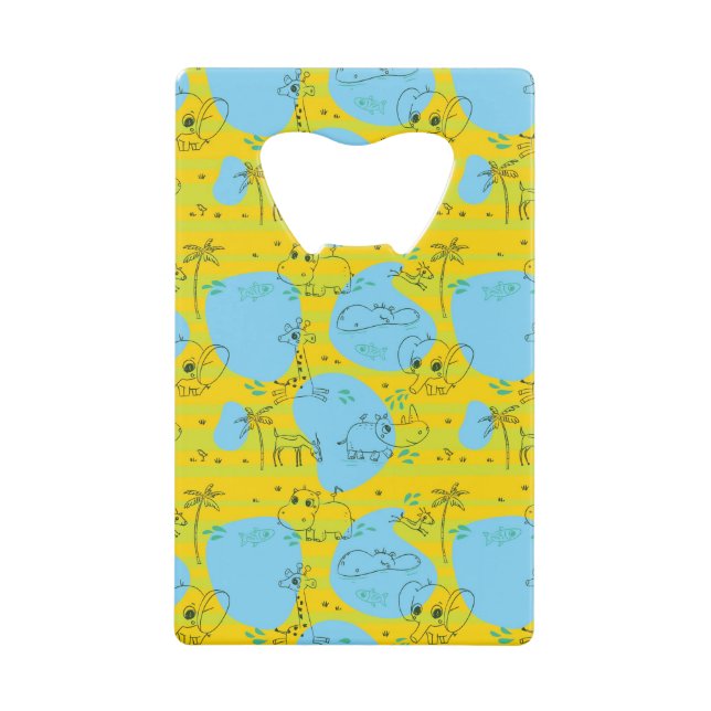 Animals playing baby pattern background wallet bottle opener (Front)