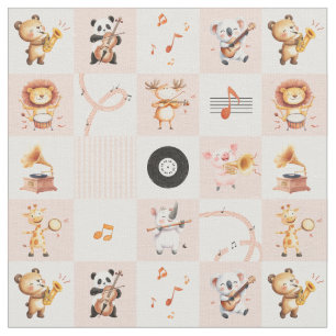  animals playing music singing songs fabric