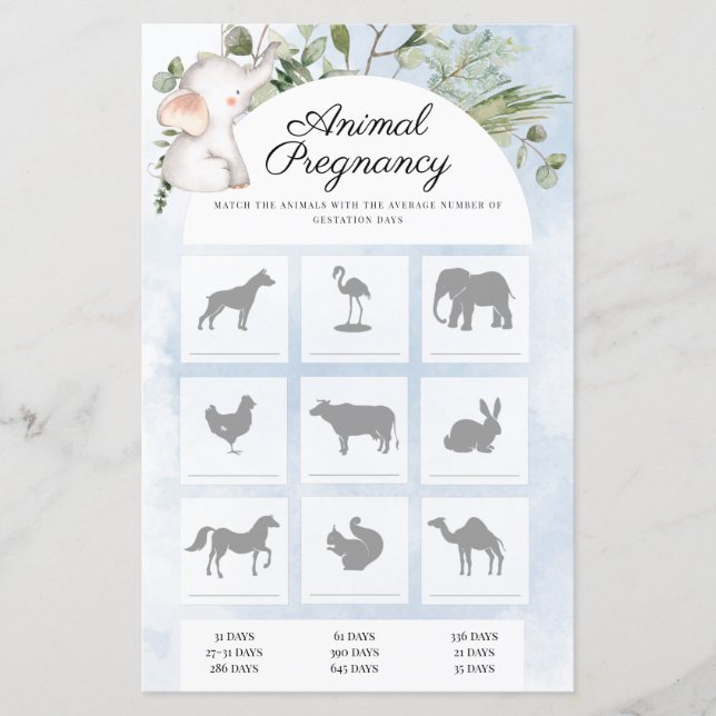 Animals Pregnancy Boy Baby Shower Game (Front)
