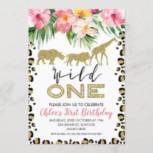 Animals Print Safari Wild One Birthday Invitation