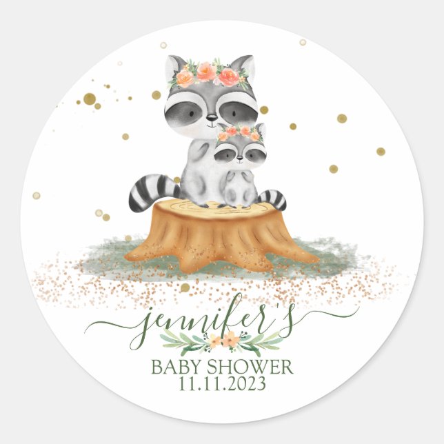 Animals Raccoon Family Favour Classic Round Sticker (Front)