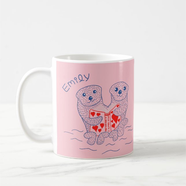 Animals Reading Books Personalized Valentine's Day Coffee Mug (Left)