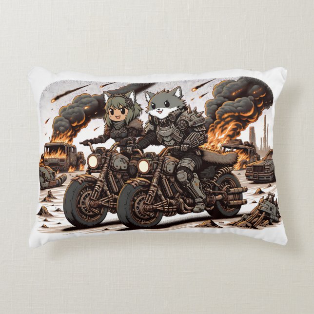 Animals ride a motorcycle accent pillow (Front)