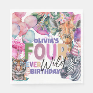 Animals Safari Jungle Four Ever Wild  Birthday  Napkin