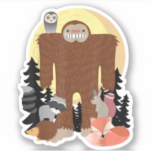 animals Sasquatch With Woodland Creatures