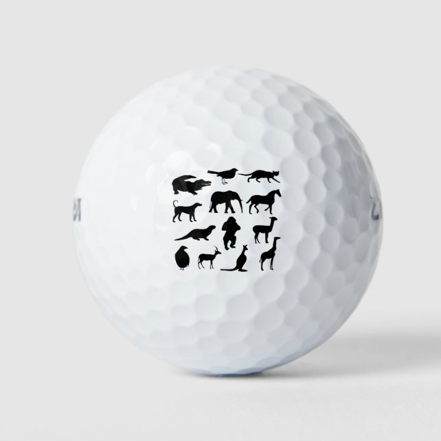Animals Silhouettes Drawing Alligator Bird Cat Golf Balls (Front)