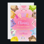 Animals Squish Girl Birthday party Invitation<br><div class="desc">Looking for the perfect Squish birthday invitation to make your party extra special? Say no more! Our Squish On Over birthday invitation template is here to add a whole lot of squishy charm to your celebration.
Personalization: Customizable with your child's name,  age,  party date,  time,  location,  and RSVP details.</div>