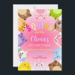 Animals Squish Girl Birthday party Invitation<br><div class="desc">Looking for the perfect Squish birthday invitation to make your party extra special? Say no more! Our Squish On Over birthday invitation template is here to add a whole lot of squishy charm to your celebration.
Personalization: Customizable with your child's name,  age,  party date,  time,  location,  and RSVP details.</div>