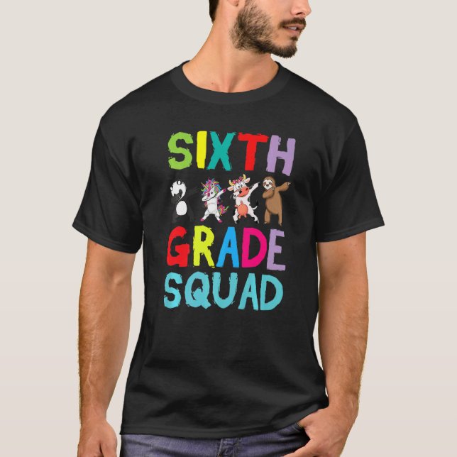 Animals Students Dabbing Back To School Sixth Grad T-Shirt (Front)