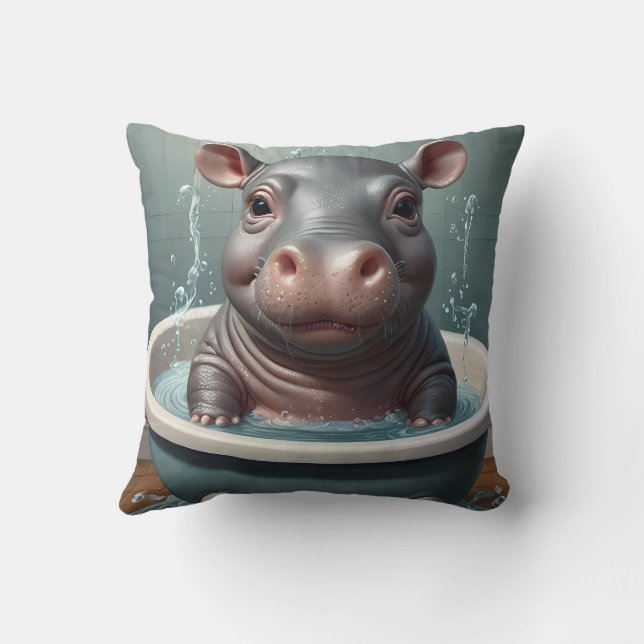 Animals Taking a Bath Funny Throw Pillow (Back)