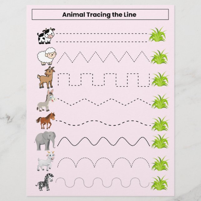 Animals Tracing the Line Worksheet for Kids Flyer (Front)