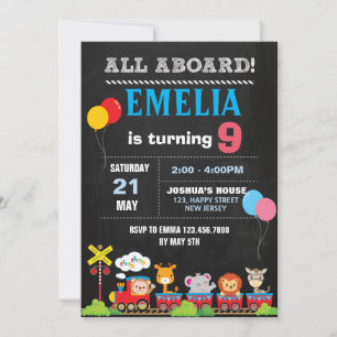 Animals Trian Birthday Invitation