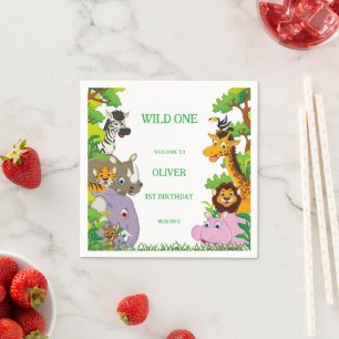  Animals Wild One Jungle greenery safari For kids Napkin