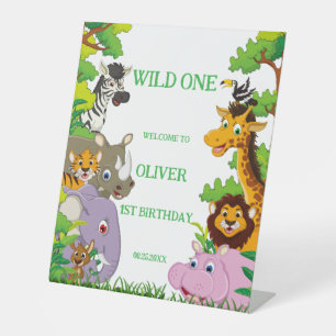 Animals Wild One Jungle greenery safari For kids Pedestal Sign