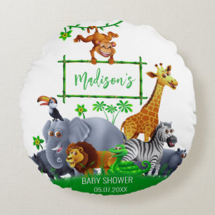 Animals Wild One Jungle greenery safari kids baby Round Pillow