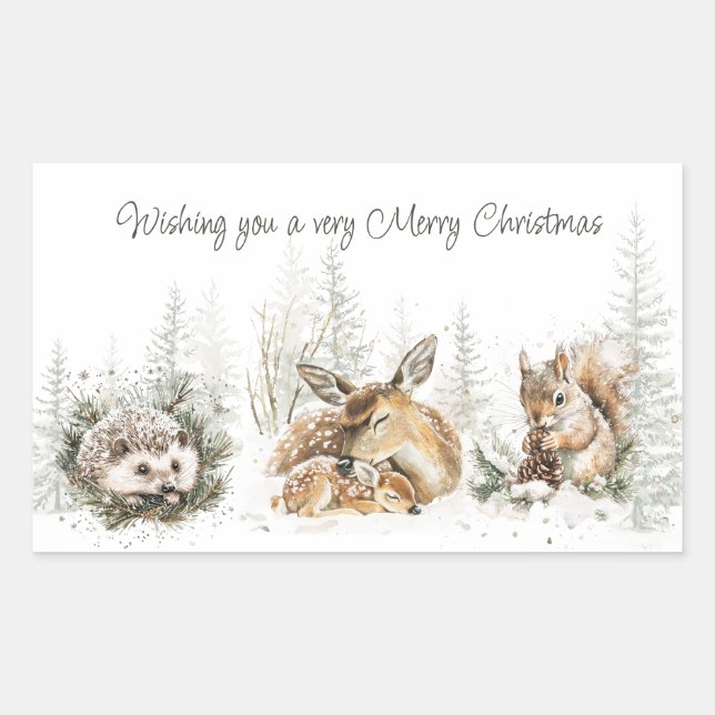 Animals Winter Forest Christmas Sticker (Front)