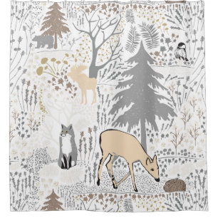 Animals Winter Forest Grey Neutrals Woodland Decor
