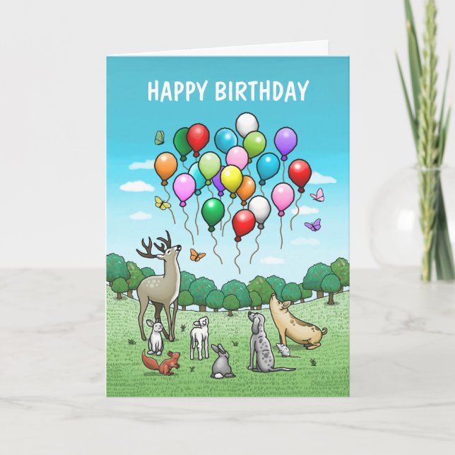 Animals with Balloons Birthday Card (Front)