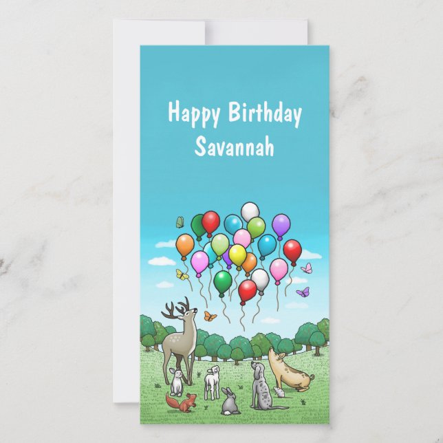 Animals with Beautiful Balloons Birthday Card (Front)