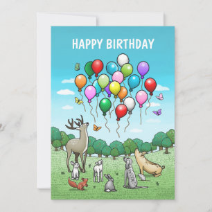 Animals with Colourful Balloons Birthday Card