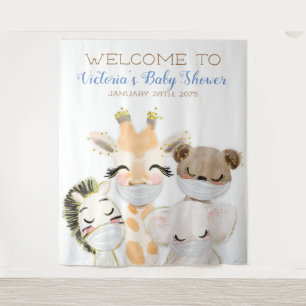 Animals With Mask Boy Baby Shower XL Backdrop Tapestry