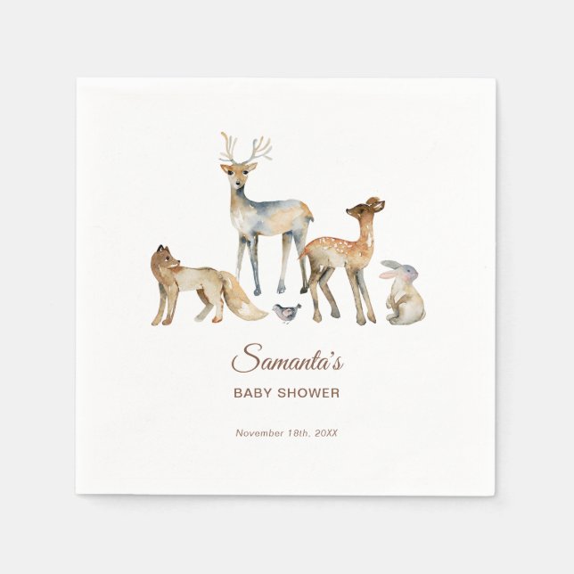 Animals Woodland Baby Shower Napkin (Front)