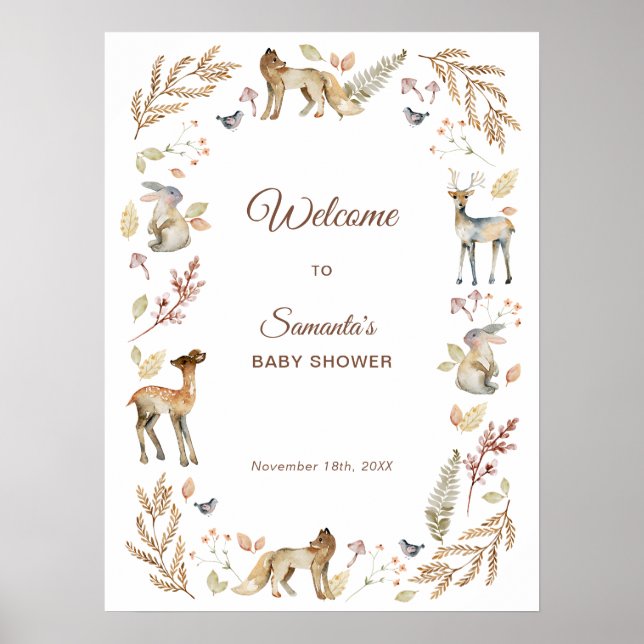 Animals Woodland Baby Shower Welcome Poster (Front)