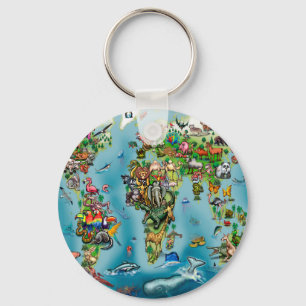 Animals World Map Keychain