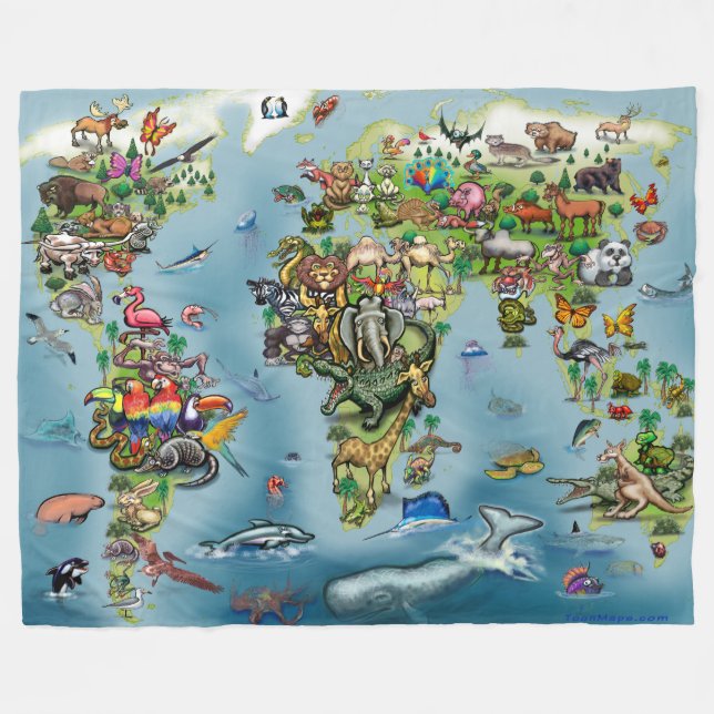 Animals World Map large blanket (Front (Horizontal))
