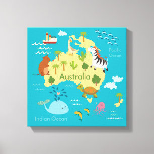 Animals World Map of Australia For Kids Canvas Print
