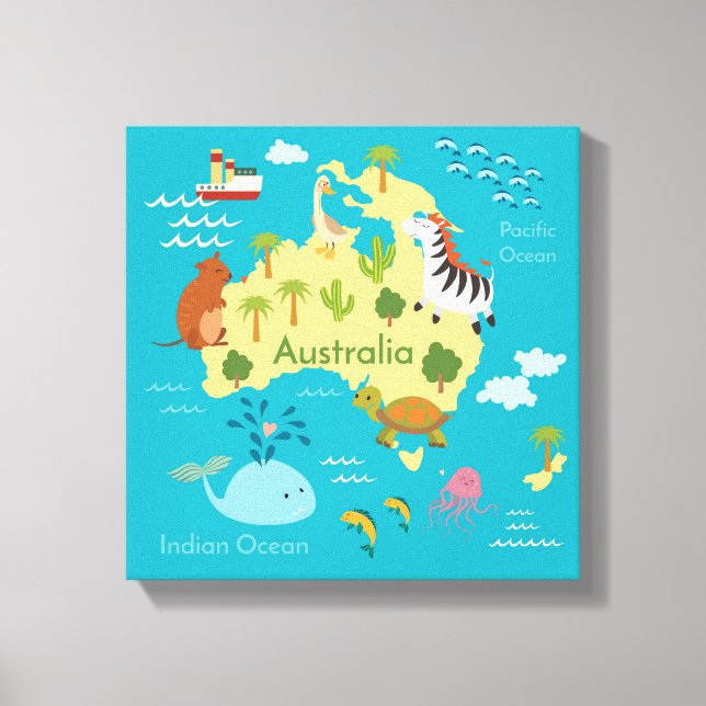 Animals World Map of Australia For Kids Canvas Print (Front)