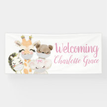 Animals Wtih Masks Drive By Baby Shower Banner