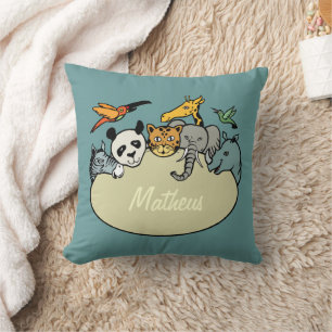 Animals zoo family personalized children throw pillow