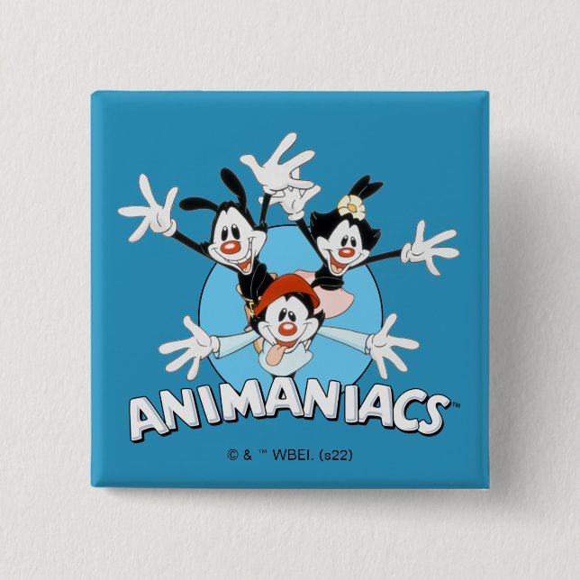 Animaniacs | Warner Siblings Arms Wide Graphic 2 Inch Square Button (Front)