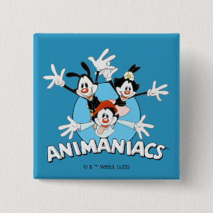 Animaniacs   Warner Siblings Arms Wide Graphic 2 Inch Square Button