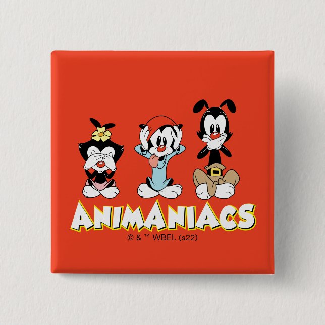 Animaniacs | Warner Siblings "No Evil" Graphic 2 Inch Square Button (Front)