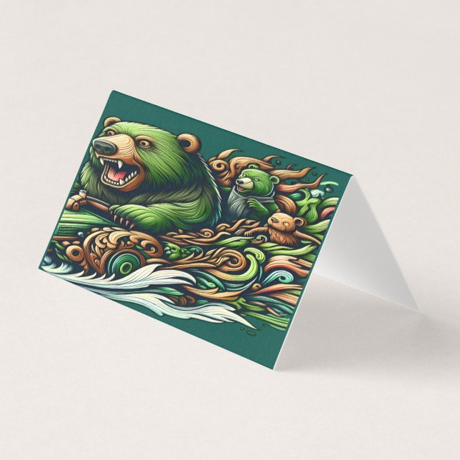 Animated Bears Riding a Green Car  (Front)