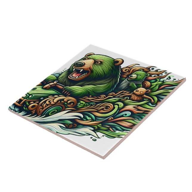 Animated Bears Riding a Green Car  Tile (Side)