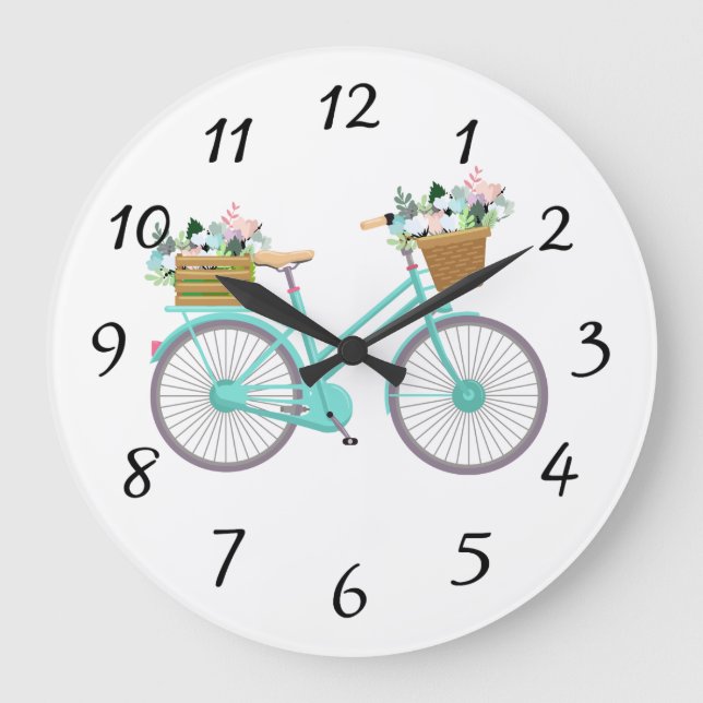 Animated Bicycle Background Large Clock (Front)