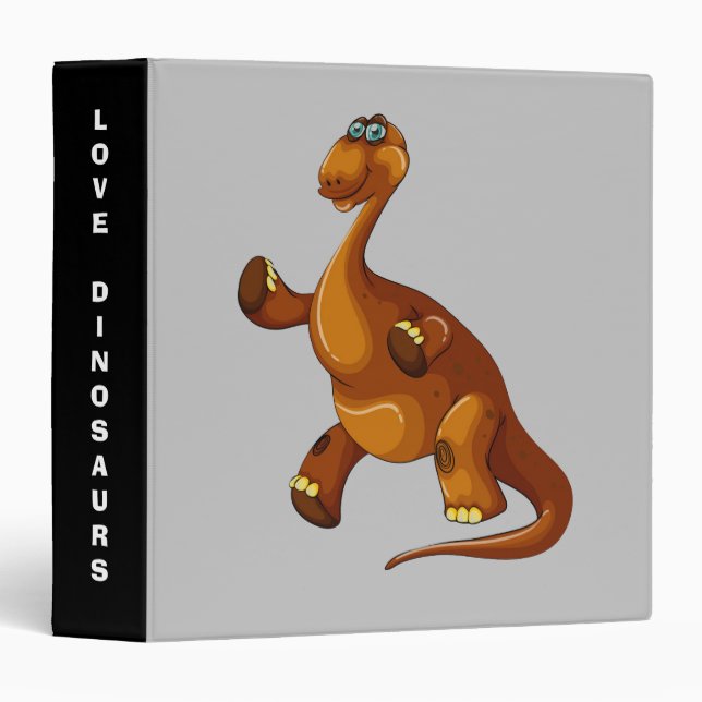 Animated Brown Dinosaur 3 Ring Binder (Front/Spine)