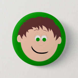 Animated Brown Hair Green Eyed Boys Face 2 Inch Round Button