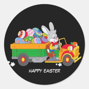 Animated Bunny With Truck full of coloured eggs Classic Round Sticker